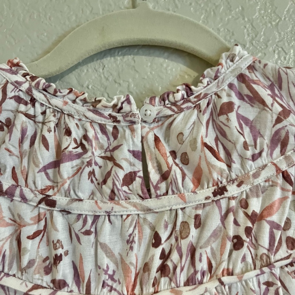 LOFT Cream and Purple Leaf Print Blouse - Picture 4 of 4